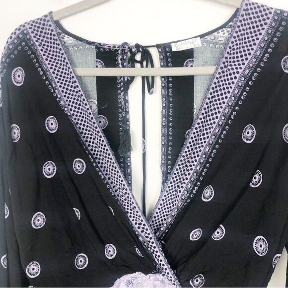 FREE PEOPLE | INTIMATELY On Board Black Paisley Bell Sleeve Bodysuit Women’s S - Picture 8 of 15